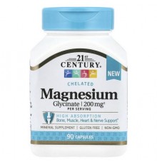 21st Century, Chelated Magnesium Glycinate, 90 Capsules, (100 mg per Capsule)