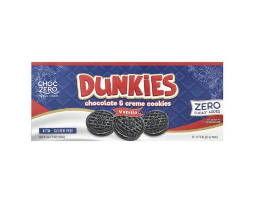 ChocZero, Dunkies, Chocolate & Cream Cookies, Vanilla, 12 Packs, 0.75 oz (21 g) Each ChocZero, Dunkies, Chocolate & Cream Cookies, Vanilla, 12 Packs, 0.75 oz (21 g) Each