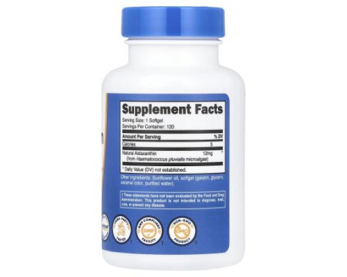 Nutricost, Astaxanthin , 12 mg, 120 Softgels