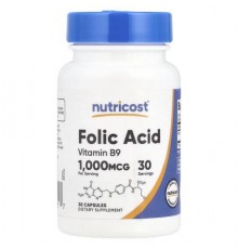 Nutricost, Folic Acid, 1,000 mcg, 30 Capsules