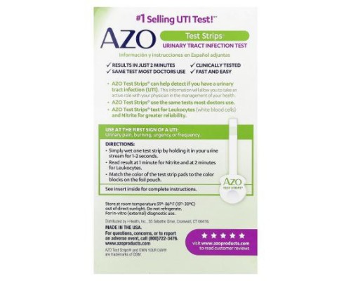 AZO, Test Strips®, Urinary Tract Infection Test, 3 Self-Testing Strips AZO, Test Strips®, Urinary Tract Infection Test, 3 Self-Testing Strips