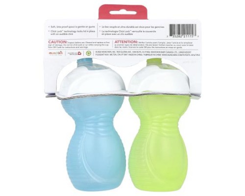 Munchkin, Click Lock™, Bite Proof Sippy Cup, 9 Months+, Light Green & Light Blue, 2 Count, 9 oz (266 ml) Each