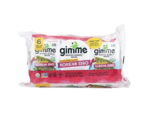 gimMe, Roasted Seaweed Snacks, Korean BBQ, 6 Packs, 0.17 oz (5 g) Each