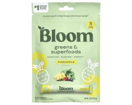 Bloom, Greens & Superfoods, Pineapple, 5 Stick Packs, 0.21 oz (5.82 g) Each Bloom, Greens & Superfoods, Pineapple, 5 Stick Packs, 0.21 oz (5.82 g) Each
