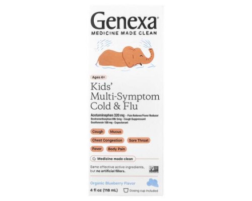 Genexa, Kids' Multi-Symptom Cold & Flu, Ages 4+, Organic Blueberry, 4 fl oz (118 ml)