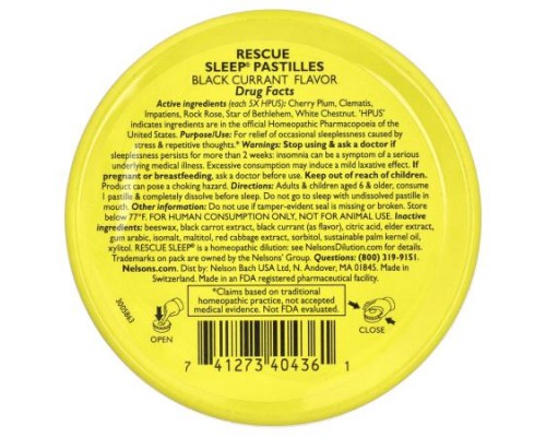 Bach, Rescue Sleep® Pastilles, Black Currant, 35 Pastilles, 1.7 oz (50 g)