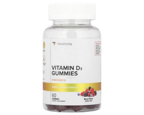 Vitauthority, Vitamin D3 Gummies, Berry, 60 Gummies (25 mcg per Gummy) Vitauthority, Vitamin D3 Gummies, Berry, 60 Gummies (25 mcg per Gummy)