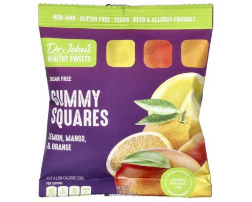 Dr. John's Healthy Sweets, Gummy Squares, Sugar Free, Lemon, Mango & Orange, 1.8 oz (50 g) Dr. John's Healthy Sweets, Gummy Squares, Sugar Free, Lemon, Mango & Orange, 1.8 oz (50 g)