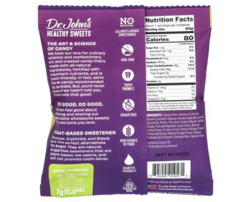 Dr. John's Healthy Sweets, Gummy Squares, Sugar Free, Lemon, Mango & Orange, 1.8 oz (50 g) Dr. John's Healthy Sweets, Gummy Squares, Sugar Free, Lemon, Mango & Orange, 1.8 oz (50 g)
