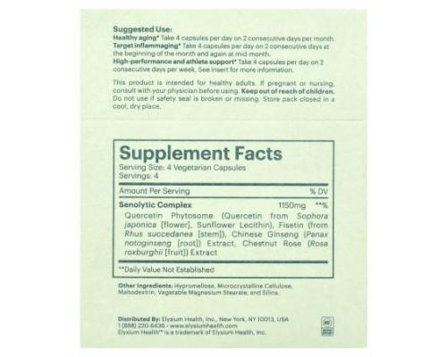 Elysium, Senolytic Complex , 16 Capsules