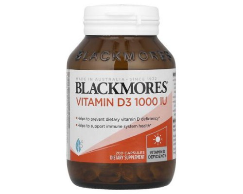 Blackmores, Vitamin D3, 25 mcg (1,000 IU), 200 Capsules