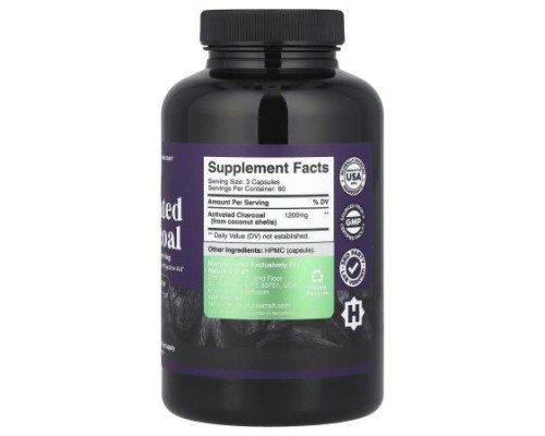 Nature's Craft, Activated Charcoal, 180 Veggie Capsule (400 mg per Capsule) Nature's Craft, Activated Charcoal, 180 Veggie Capsule (400 mg per Capsule)