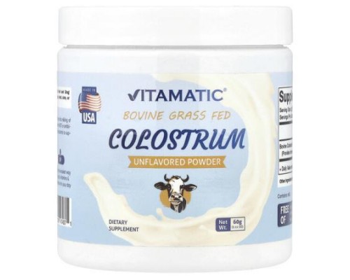 Vitamatic, Bovine Grass Fed Colostrum, Unflavored, 2.11 oz (60 g) Vitamatic, Bovine Grass Fed Colostrum, Unflavored, 2.11 oz (60 g)