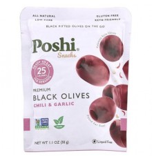 Poshi, Snacks, Premium Black Olives, Chili & Garlic, 1.1 oz (30 g)
