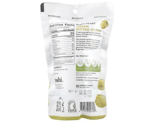 Poshi, Snacks, Premium Green Olives, Original, 3 oz (85 g)