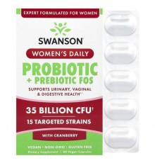 Swanson, Women's Daily Probiotic + Prebiotic FOS With Cranberry, 35 Billion CFU, 60 Vegan Capsules