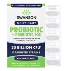 Swanson, Men's Daily, Probiotic + Prebiotics FOS With Saw Palmetto, 35 Billion CFU, 60 Vegan Capsules