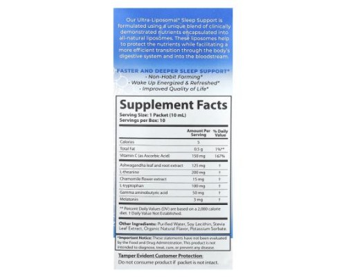 Aurora Nutrascience, Ultra-Liposomal®, Sleep Support, 10 Packets, 0.34 fl oz (10 ml) Each Aurora Nutrascience, Ultra-Liposomal®, Sleep Support, 10 Packets, 0.34 fl oz (10 ml) Each