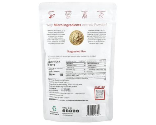 Micro Ingredients, Organic Acerola Powder, 8 oz (227 g) Micro Ingredients, Organic Acerola Powder, 8 oz (227 g)