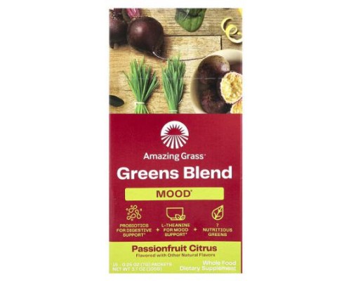 Amazing Grass, Greens Blend, Mood, Passionfruit Citrus, 15 Packets 0.25 oz (7 g) Each
