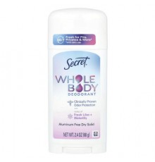 Secret, Whole Body Deodorant, Aluminum Free Dry Solid, Fresh Lilac + Waterlily, 2.4 oz (68 g)