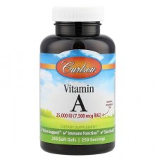 Carlson, Vitamin A, 7,500 mcg RAE (25,000 IU), 250 Soft Gels