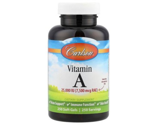 Carlson, Vitamin A, 7,500 mcg RAE (25,000 IU), 250 Soft Gels Carlson, Vitamin A, 7,500 mcg RAE (25,000 IU), 250 Soft Gels
