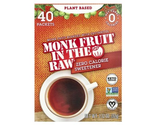 In the Raw, Monk Fruit In The Raw®, Zero Calorie Sweetener, 40 Packets, 1.12 oz (32 g) In the Raw, Monk Fruit In The Raw®, Zero Calorie Sweetener, 40 Packets, 1.12 oz (32 g)