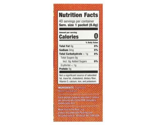 In the Raw, Monk Fruit In The Raw®, Zero Calorie Sweetener, 40 Packets, 1.12 oz (32 g) In the Raw, Monk Fruit In The Raw®, Zero Calorie Sweetener, 40 Packets, 1.12 oz (32 g)
