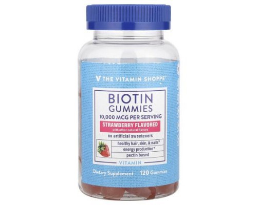 The Vitamin Shoppe, Biotin Gummies, Strawberry, 120 Gummies (5,000 mcg per Gummy)
