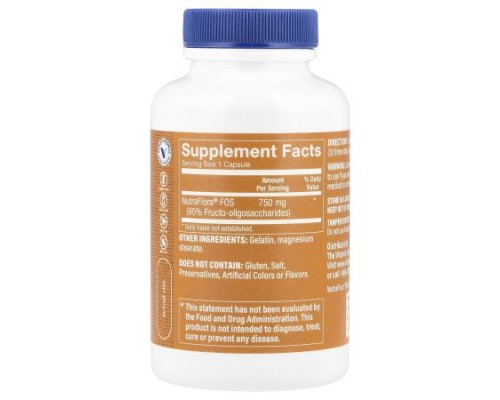 The Vitamin Shoppe, NutraFlora® FOS Probiotic, 750 mg, 100 Capsules