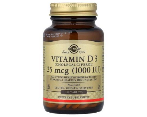 Solgar, Vitamin D3, 25 mcg (1,000 IU), 180 Tablets