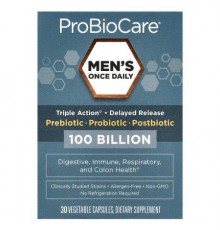 ProBioCare, Men's Once Daily, Prebiotic, Probiotic, Postbiotic, 100 Billion, 30 Vegetable Capsules