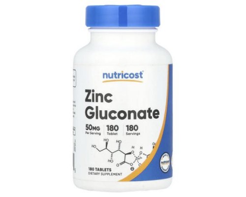 Nutricost, Zinc Gluconate, 50 mg, 180 Tablets Nutricost, Zinc Gluconate, 50 mg, 180 Tablets