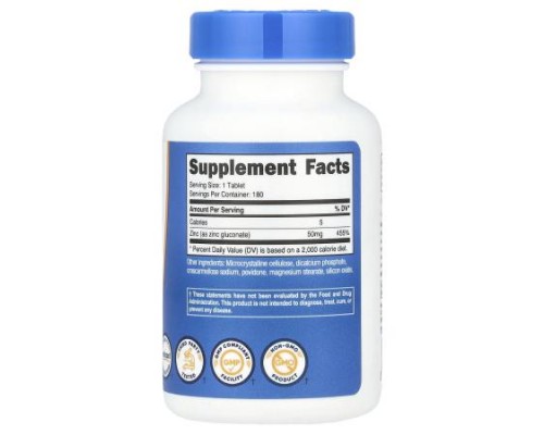 Nutricost, Zinc Gluconate, 50 mg, 180 Tablets Nutricost, Zinc Gluconate, 50 mg, 180 Tablets