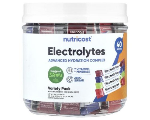 Nutricost, Electrolytes, Advanced Hydration Complex, Variety Pack, 40 Stick Packs, 0.14 oz (4 g ) Each