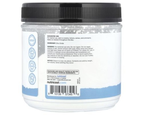 Nutricost, Essential, Zinc Oxide Powder, 17.9 oz (500 g) Nutricost, Essential, Zinc Oxide Powder, 17.9 oz (500 g)