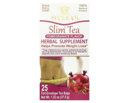 Hyleys Tea, Slim Tea, Pomegranate , 25 Foil Envelope Tea Bags, 1.32 oz (37.5 g)