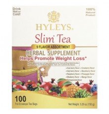 Hyleys Tea, Slim Tea, 9 Flavor Assortment , 100 Foil Envelope Tea Bags, 5.29 oz (150 g)