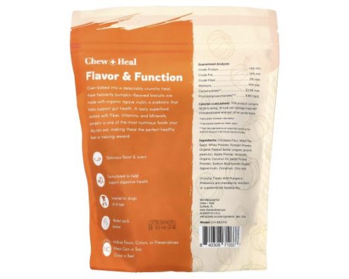 Chew + Heal, Crunchy Treats with Pumpkin & Prebiotics, For Dogs, All Ages, 12 oz (340 g)
