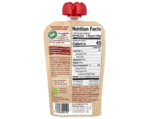 Holle, Organic Fruit & Veggie Puree, Carrot Cat, 6+ Months, Carrot, Mango, Banana & Pear, 3.5 oz (100 g)