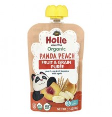 Holle, Organic Fruit & Grain Puree, Panda Peach, 8+ Months, Peach, Apricot, Banana With Spelt, 3.5 oz (100 g)