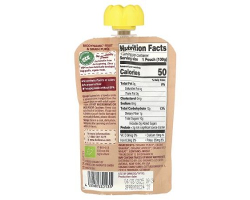 Holle, Organic Fruit & Grain Puree, Panda Peach, 8+ Months, Peach, Apricot, Banana With Spelt, 3.5 oz (100 g)