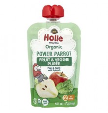 Holle, Organic Fruit & Veggie Puree, Power Parrot, 6+ Months, Pear & Apple With Spinach, 3.5 oz (100 g)