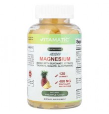 Vitamatic, Magnesium Gummies, High Absorption, Natural Pineapple, 120 Gummies (100 mg per Gummy)