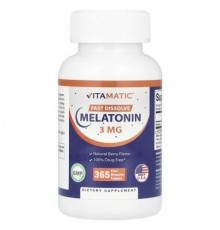 Vitamatic, Melatonin, Natural Berry, 3 mg, 365 Fast Dissolve Tablets