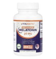 Vitamatic, Melatonin, Natural Berry, 20 mg, 365 Fast Dissolve Tablets