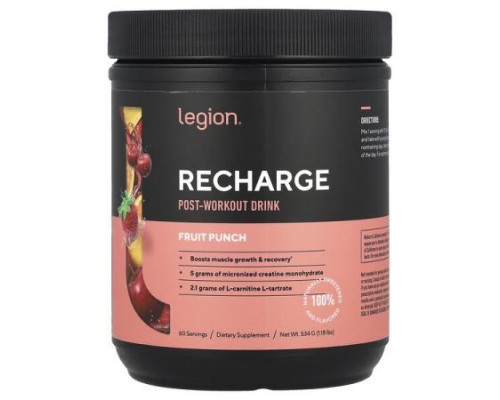 Legion Athletics, Recharge, Post-Workout Drink, Fruit Punch, 1.18 lbs (534 g) Legion Athletics, Recharge, Post-Workout Drink, Fruit Punch, 1.18 lbs (534 g)