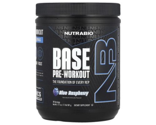 NutraBio, Base Pre-Workout, Blue Raspberry, 1.1 lb (501 g)
