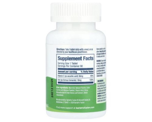 Bariatric Fusion, Quick Melt, Iron Plus Vitamin C, Melon Berry, 18 mg, 90 Tablets Bariatric Fusion, Quick Melt, Iron Plus Vitamin C, Melon Berry, 18 mg, 90 Tablets